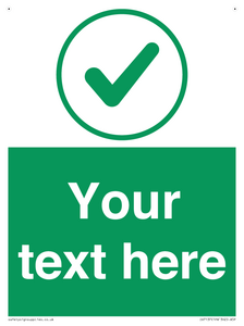 Custom green background, green tick in circle sign